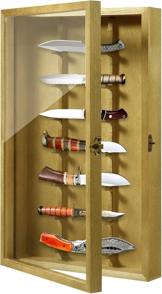 Витрина для ножей шкаф 7 шт. желтое дерево карманные ножи стойка настенная теневая коробка - Изображение 2 из 4