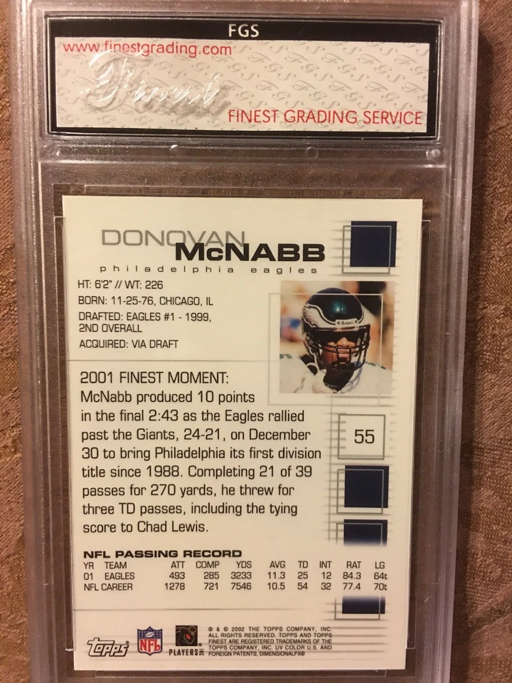 2002 Finest #55 Eagles Donovan McNabb FGS GEM MINT 10 - Image 2 of 2