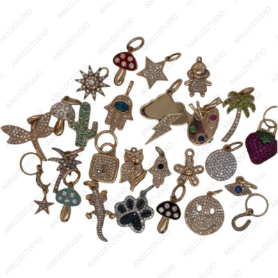 Diamonds, Gemstones, Enamel, Mini Charms Pendants for Earring, Clasp in 14K Gold
