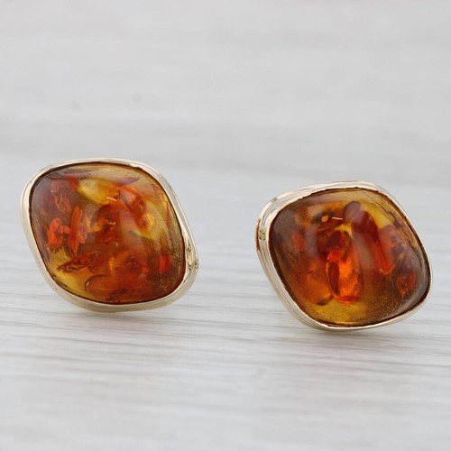 Vintage Men's Amber Cufflinks 333 8k Yellow Gold Folding Backs - Picture 3 of 8