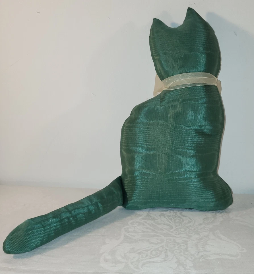 Almohada de gato satinado verde esmeralda vintage pintada a mano decoración del hogar amantes de los gatos retro Foto 2 de 4