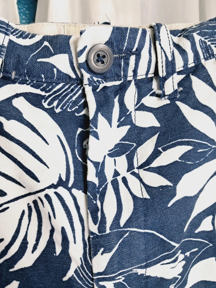 Island берега льняной смеси шорты размер 32 x 9 синий и белый цветочный гавайский Бермуды - Изображение 4 из 4