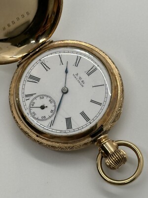 Antique AWW Waltham Pocket Watch 14K Gold Filled Hunter Case