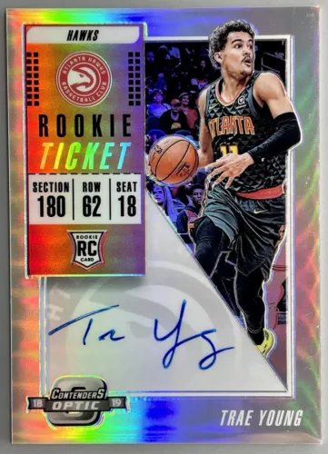 2018 Panini Contenders Optic Prizm Trae Young Rookie Ticket Auto RC SP Hawks 