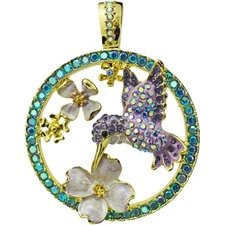 Kirks Folly Hummingbird Delight Foldover Pendant GT with Flowers & Crystals