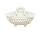 Fenton White Hobnail Milk Glass Oval Basket Double Handle