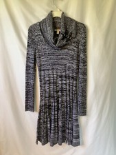 Very Cute! Dana Buchman Ribbed Sweater Dress Black Gray Stretch Cowl Size M