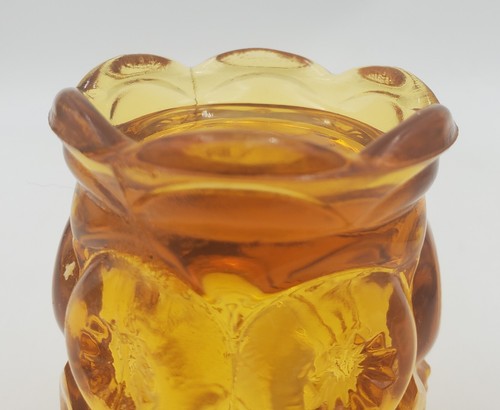 Vintage LE Smith Moon And Stars Glass Amber Yellow Orange Toothpick Holder 2" - Picture 4 of 9