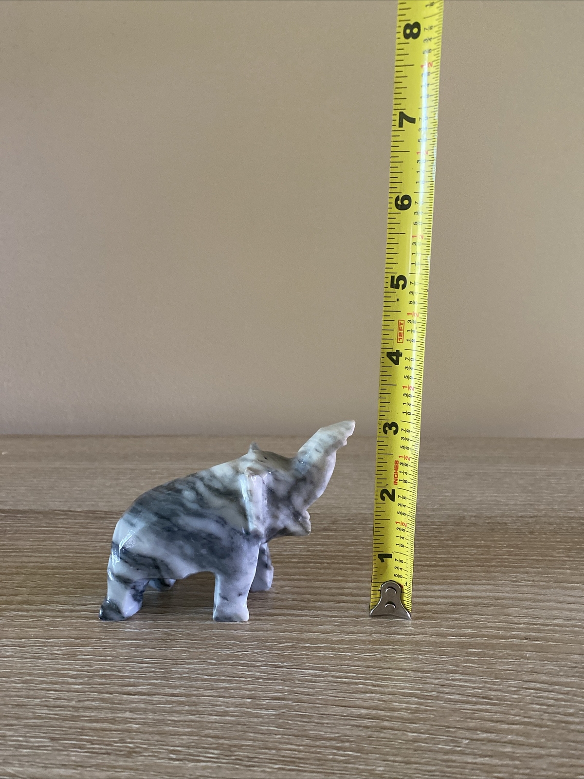 SMALL GRAY AND BLACK MARBLE / STONE ELEPHANT STATUETTE / FIGURINE