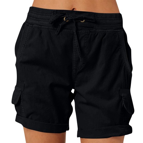 Women's Chino Shorts Cotton Linen Pocket Elastic Waist Summer Ladies Casual Pant - Picture 16 of 54