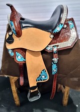 Beautiful Turquoise Western Barrel Racing Horse Saddle Leather Tack Set 10"-18"