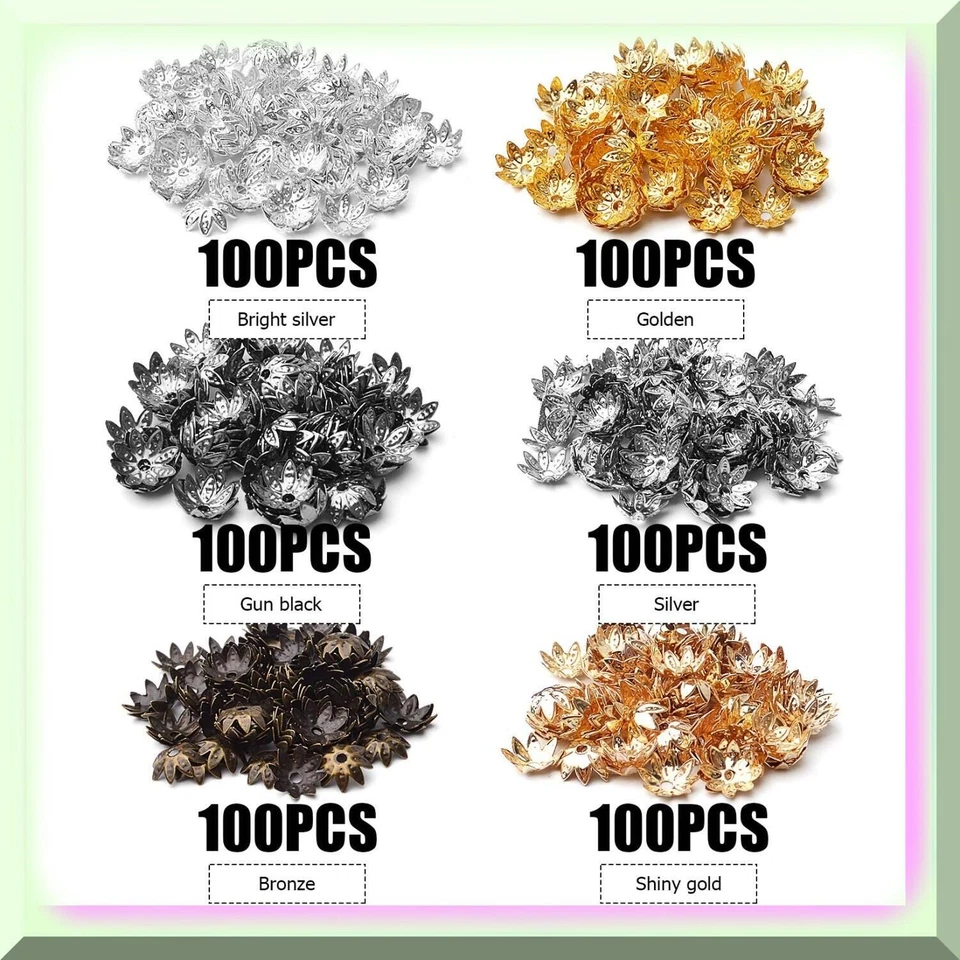 600pcs Tibetan Bead Caps - 8mm Antique Alloy Flower Bead Caps in 6 Colors - DIY - Image 3 of 4