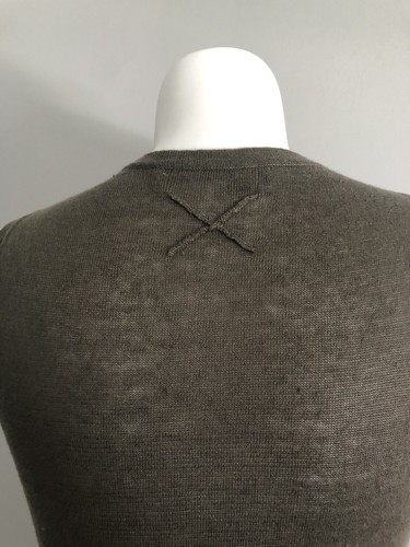 360 Sweater Italian Yarn V-Neckline Slvls. Linen Knit Olive Green Tunic Dress M - Picture 6 of 7