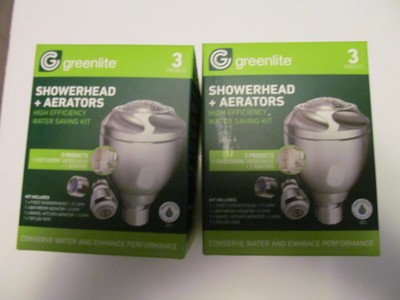 Greenlite Shower Head, Bathroom, Kitchen Aerator Water Saving Kit New Lot of 2