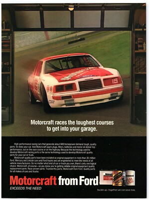 PRINT AD 1986 Motorcraft From Ford #15 Racecar Exceeds The Need Courses Garage