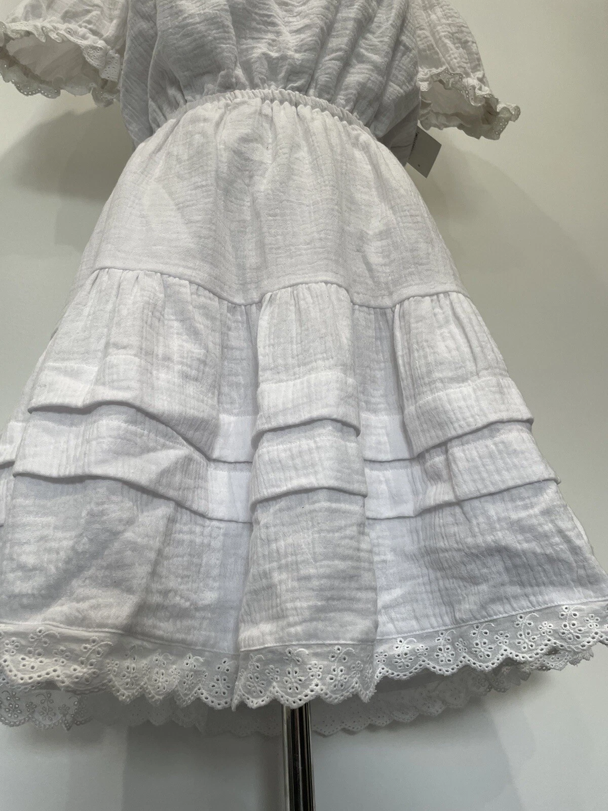 VETEMENTS Mini abito Amanda Uprichard Maisie Cottagecore bianco scollo a V manica a sbuffo nuovo con etichette S