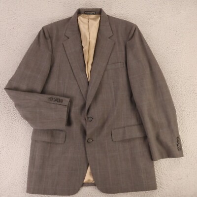 VINTAGE Jacket M Brown Over Check End on End Polyester Wool Hopsack Blazer 40L