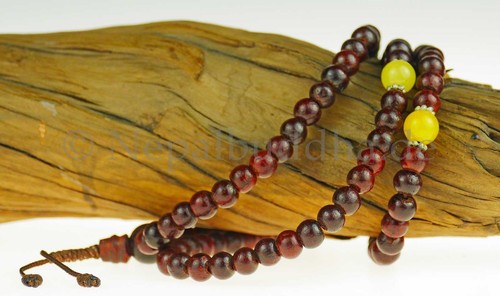 Mala Citrine Buddhist Rosary 108 Pearls Necklace Rosewood Yellow Braun - Picture 4 of 12