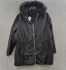 Evans Faux Fur Lightweight Coat Women's 22 Black Front Zip Closure Long Sleeve