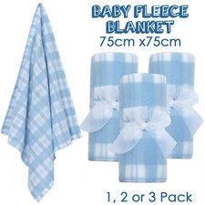 Newborn Baby Boys Fleece Blanket Winter Bedding Cot Crib 75 x 75 cm Blue Checked