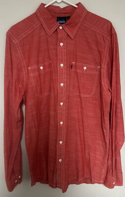 Kavu Mens LARGE Red Button Down Long Sleeve Shirt Great Look VGC