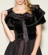 Jessica Simpson Black Faux Fur Tie Front Bolero Cropped Jacket Coat Size M