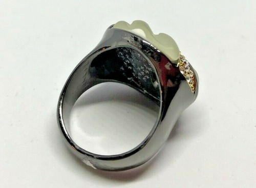 Vintage Black & Gold Metal Rhinestone Diamante Ring 1980' Size L1/2 - Picture 4 of 7