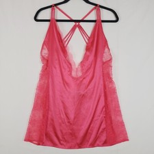 Victorias Secret Satin Slip Womens Large Strappy Back Lingerie Lace Trim Pink