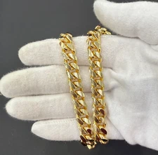 Solid Miami Cuban Link Chain 9.5mm Necklace Gold Over 925 Sterling Silver 26 in