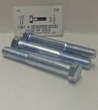 1/2-13x3-1/2 Hex Head Cap Screws Grade 2 Steel Zinc Plated (10)