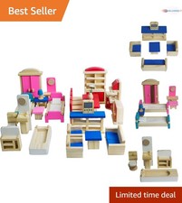 Wooden Dollhouse Furniture Sets 1:12 Scale 35 Pieces Childrens Play Room Decor