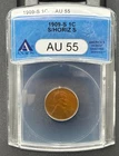 1909 S/S Horizontal S Wheat Cent in ANACS AU 55 Brown, Low Mintage Semi-Key Date