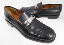 Salvatore Ferragamo Black Leather Nickel Gancini Dress Loafers Italy 7.5 D