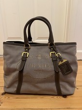 Borsa Prada nuova con etichetta logo jacquard cotone e pelle BN2527