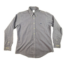 Brooks Brothers Men's L Slim Fit Blue  White Gingham LS Dress Shirt SEE DESC