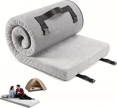 Memory Foam Camping Mattress Pad 3'' Thick Portable Roll Up Sleeping Pad Cot Full