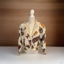 Vintage 80s Crest Motif Baroque Silk Quilted Bomber Jacket Size Medium