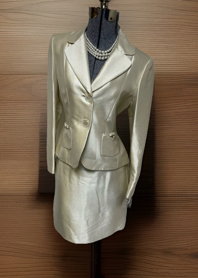 NUEVO $290 Tahari ASL Falda Traje Talla 8P Se Ajusta Como 6P Conjunto de Dos Piezas Seda y Lana Foto 4 de 4