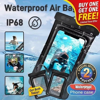 Pack Of 2 Waterproof Phone Pouch Underwater Case Cover Universal Dry Bag Mobile - Image 1 of 4
