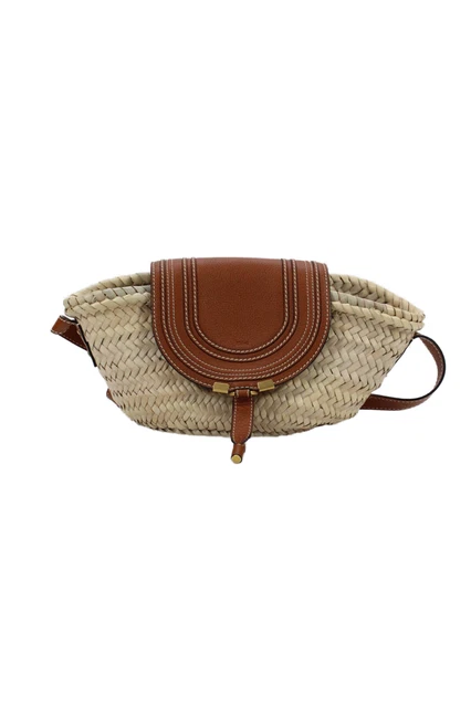 Chloe Womens Straw Textured Leather Lined Open Casual Crossbody Bag Nude OS