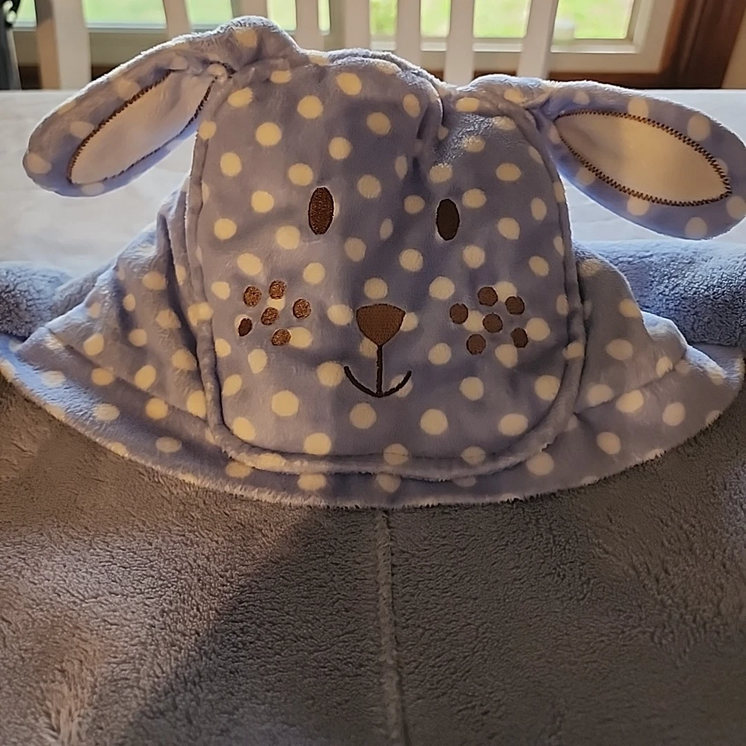 Vintage Cocalo Puppy Dog Hooded Towel Blanket Blue Soft