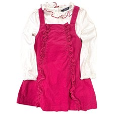 Chaps Toddler Girls 2 PC Bright Pink Ruffle Dress With Ruffle Neck Top
