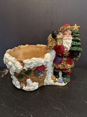 Vintage Santa Christmas Planter Basket Snow Village Holiday Decor Display