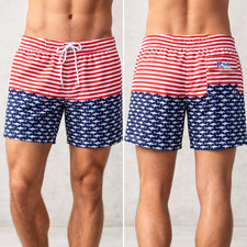 Trunks Surf Swim Co Mens Swim Trunks Size Large Red White Blue Shark Print Boa