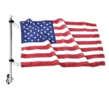 MARINE CITY 304 Stainless Steel Rail Mount Flag Pole with 12x18" US Flag Boats