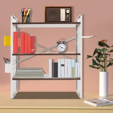 3-Tier White Countertop Bookshelf Desktop Bookshelf Multipurpose Desk Organizer