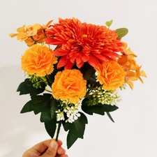 Fall Artificial Decoration Bouquet - Orange Bush Mixed w/ Chrysanthemum, Crabapp
