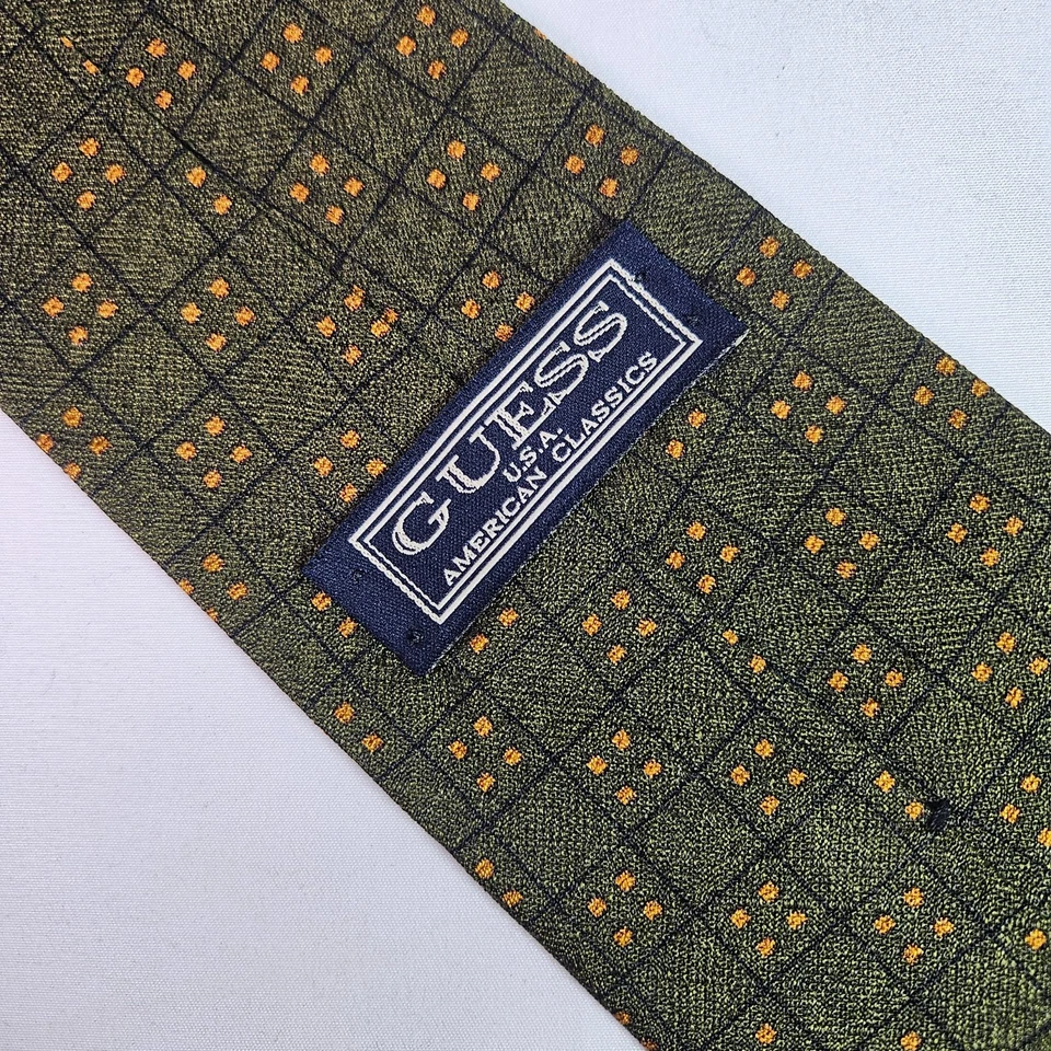 Corbata Guess 100% Seda Hecha en EE. UU. Hombre Geométrica Verde 4" x 57.5" Foto 4 de 4