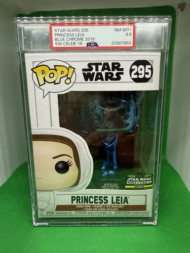 FUNKO POP STAR WARS BLUE CHROME PRINCESS LEIA #295 CELEBRATION 2500 pcs. PSA 8.5