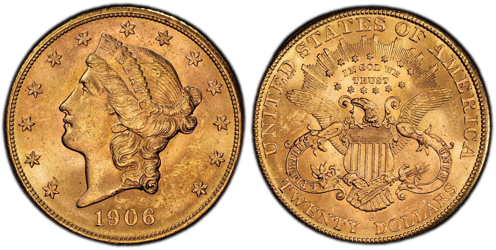 1906-S $20, Double Eagle. PCGS MS64 San Francisco. Coronet head KM 74.3.